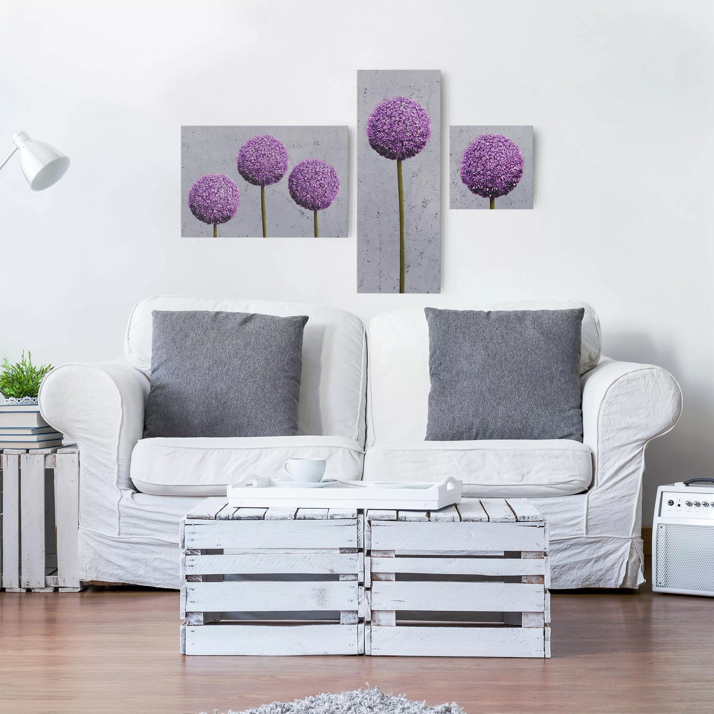 3-teiliges Leinwandbild - Querformat Allium Blüten Kugeln günstig online kaufen