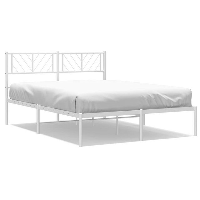 vidaXL Bettgestell, Bettrahmen mit Kopfteil Metall Weiß 135x190 cm günstig online kaufen