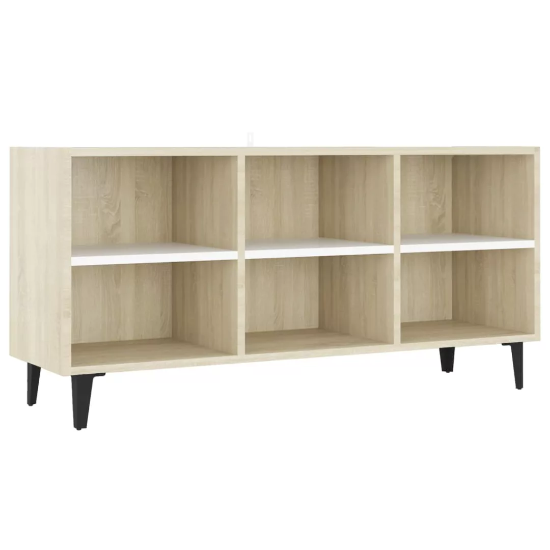 Tv-schrank Mit Metallbeinen Weiß Sonoma-eiche 103,5x30x50 Cm günstig online kaufen