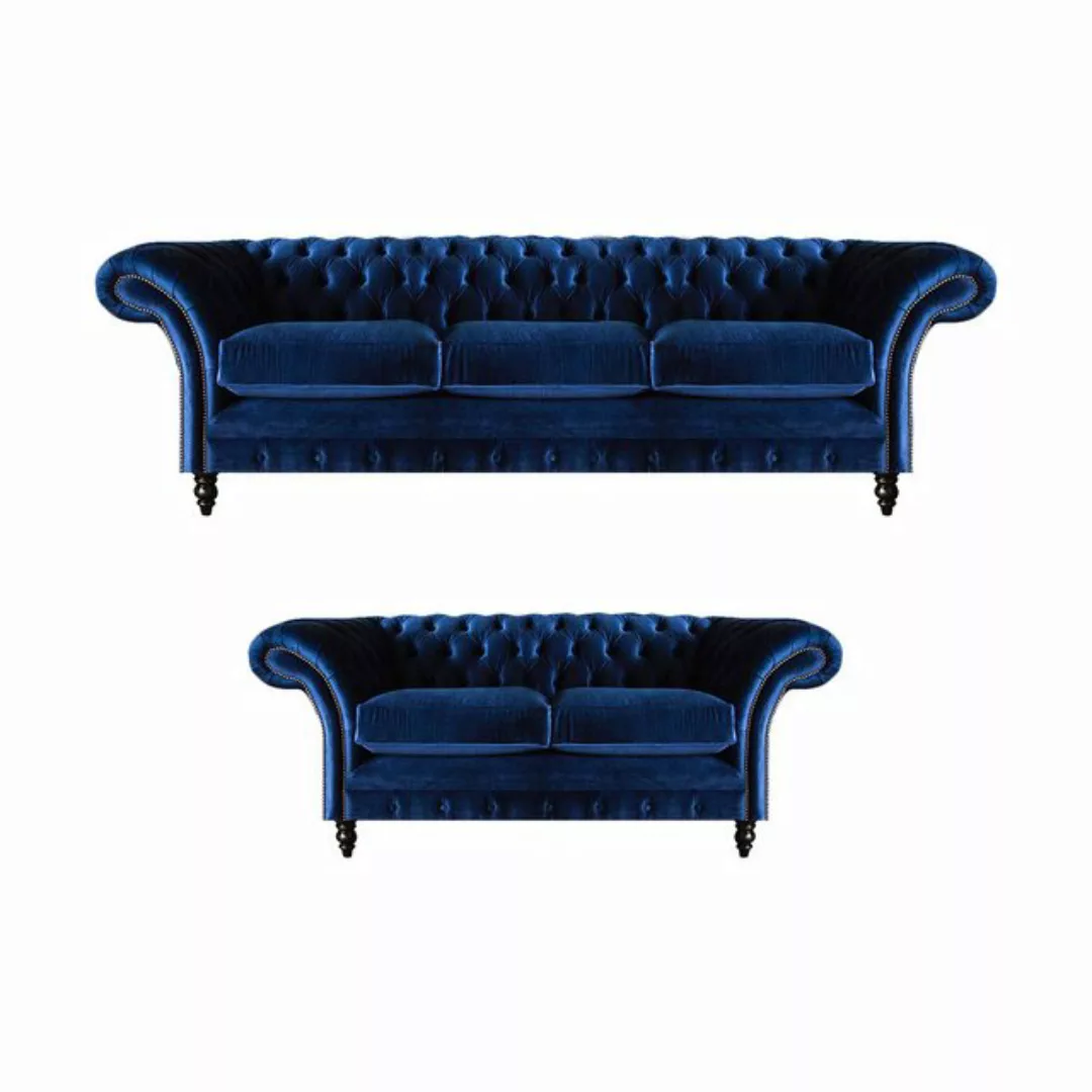 JVmoebel Chesterfield-Sofa 2tlg Dreisitzer Sofa Blau Zweisitzer Sofas Einri günstig online kaufen