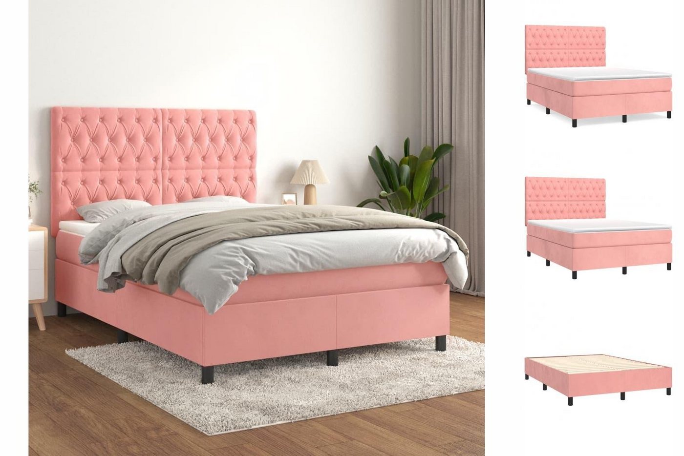 vidaXL Boxspringbett Boxspringbett mit Matratze Rosa 140x200 cm Samt Bett B günstig online kaufen