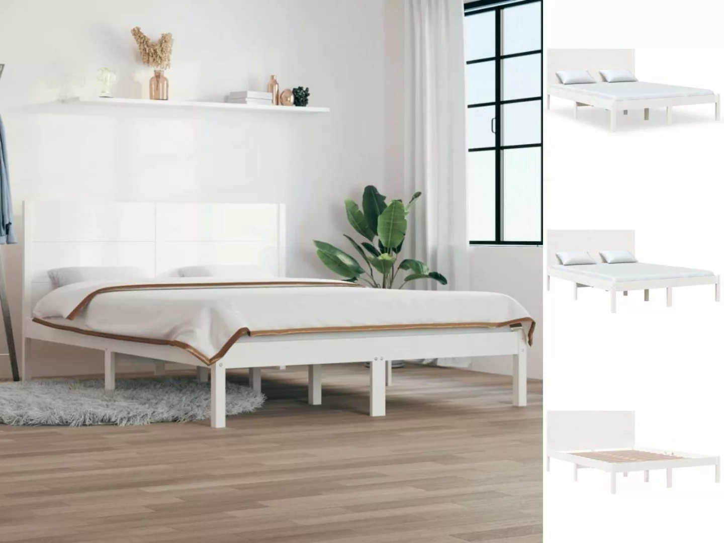vidaXL Bettgestell Massivholzbett Weiß Kiefer 120x200 cm Bett Bettgestell B günstig online kaufen