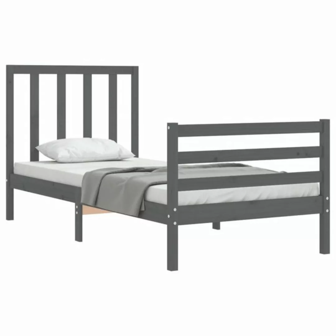 vidaXL Bett Massivholzbett mit Kopfteil Grau 90x200 cm günstig online kaufen