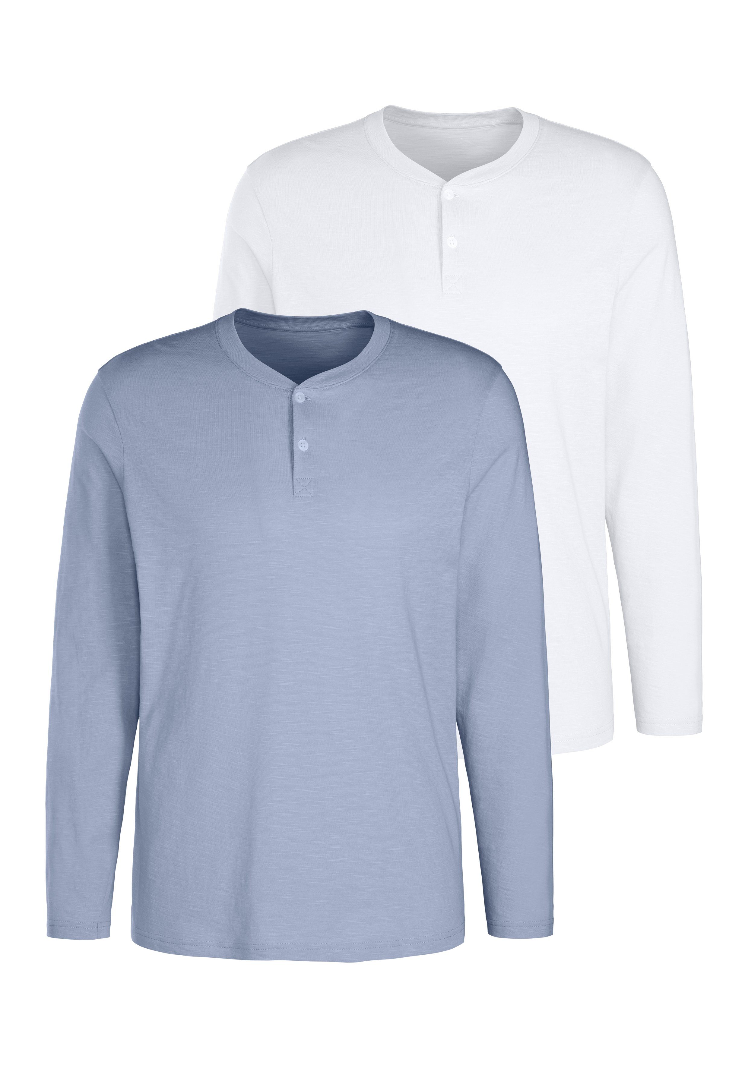 H.I.S Langarmshirt, (Packung, 2 tlg.), Shirt mit Knopfleiste aus aus strukt günstig online kaufen