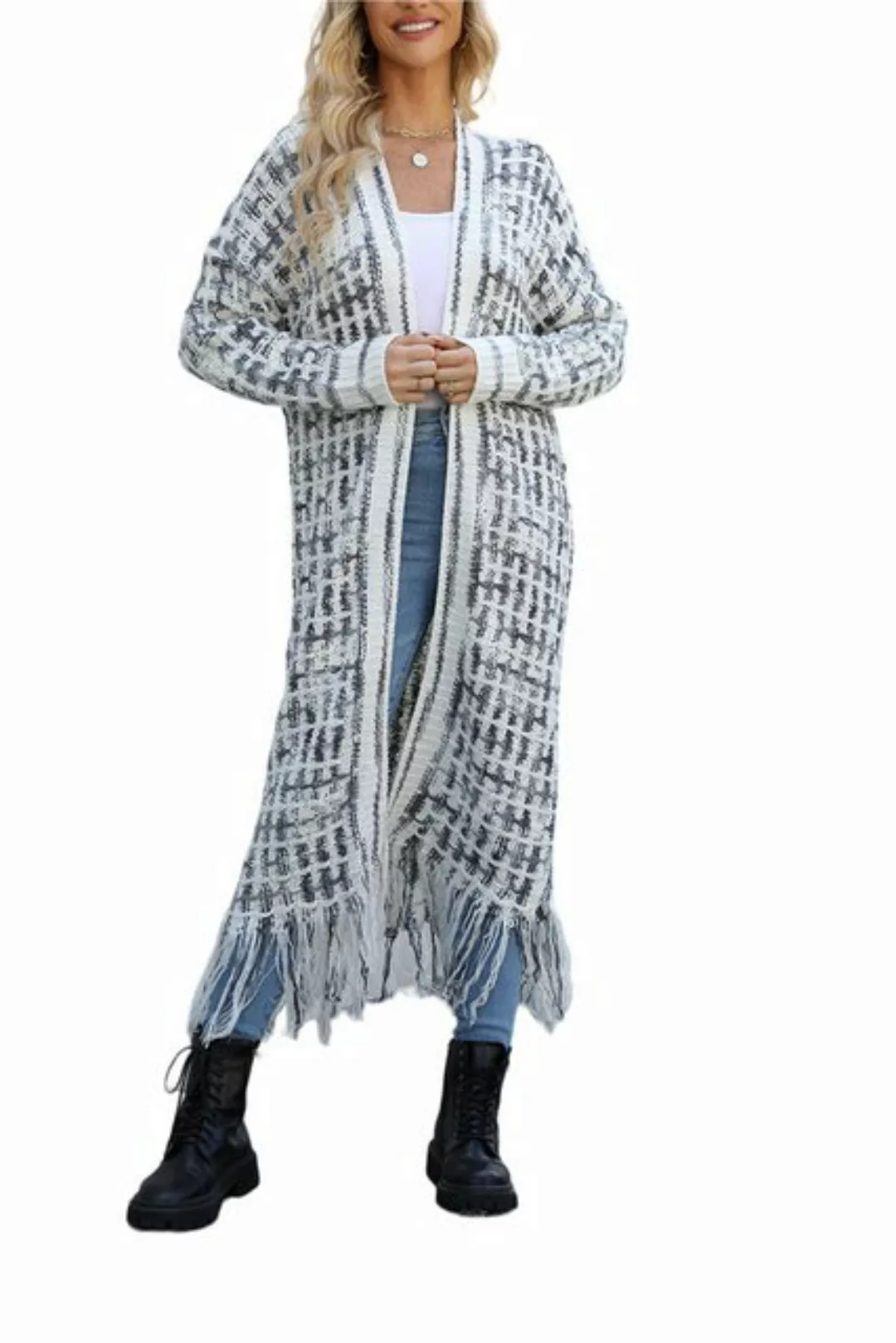 Mayou Longstrickjacke Damen Lange Strickjacke mit Fransen Mode Bunte Langar günstig online kaufen