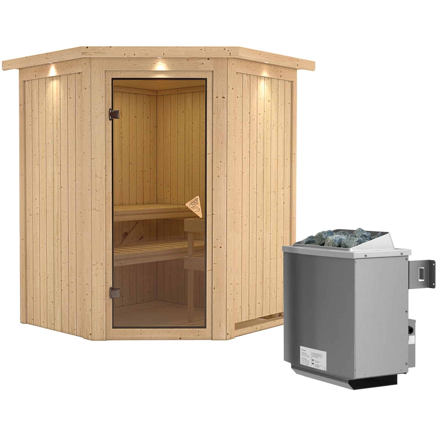 Karibu Sauna-Set Lyra inkl. Ofen 9 kW mit integr. Steuerung, Dachkranz günstig online kaufen