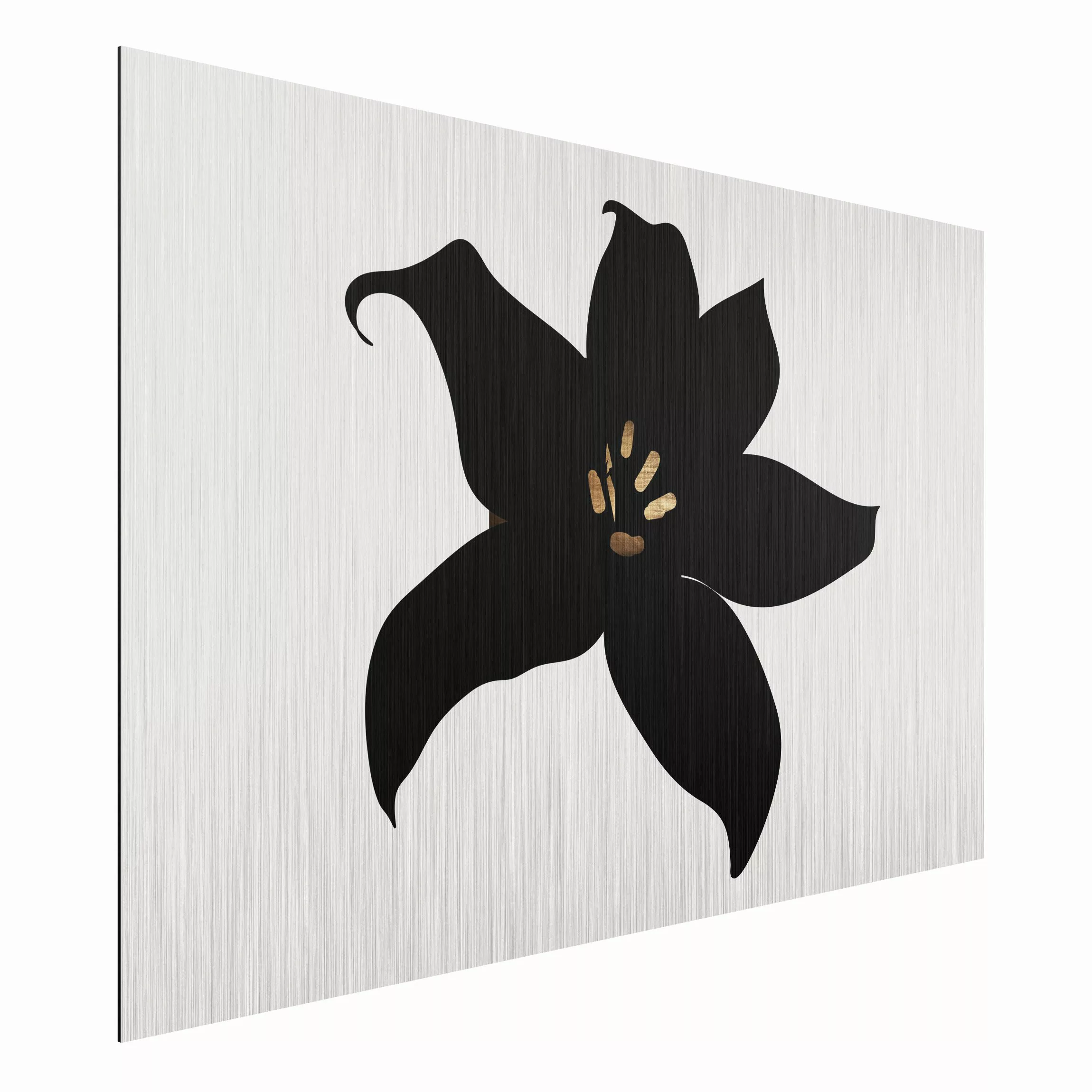 Alu-Dibond Bild Blumen Grafische Pflanzenwelt - Orchidee Schwarz und Gold günstig online kaufen