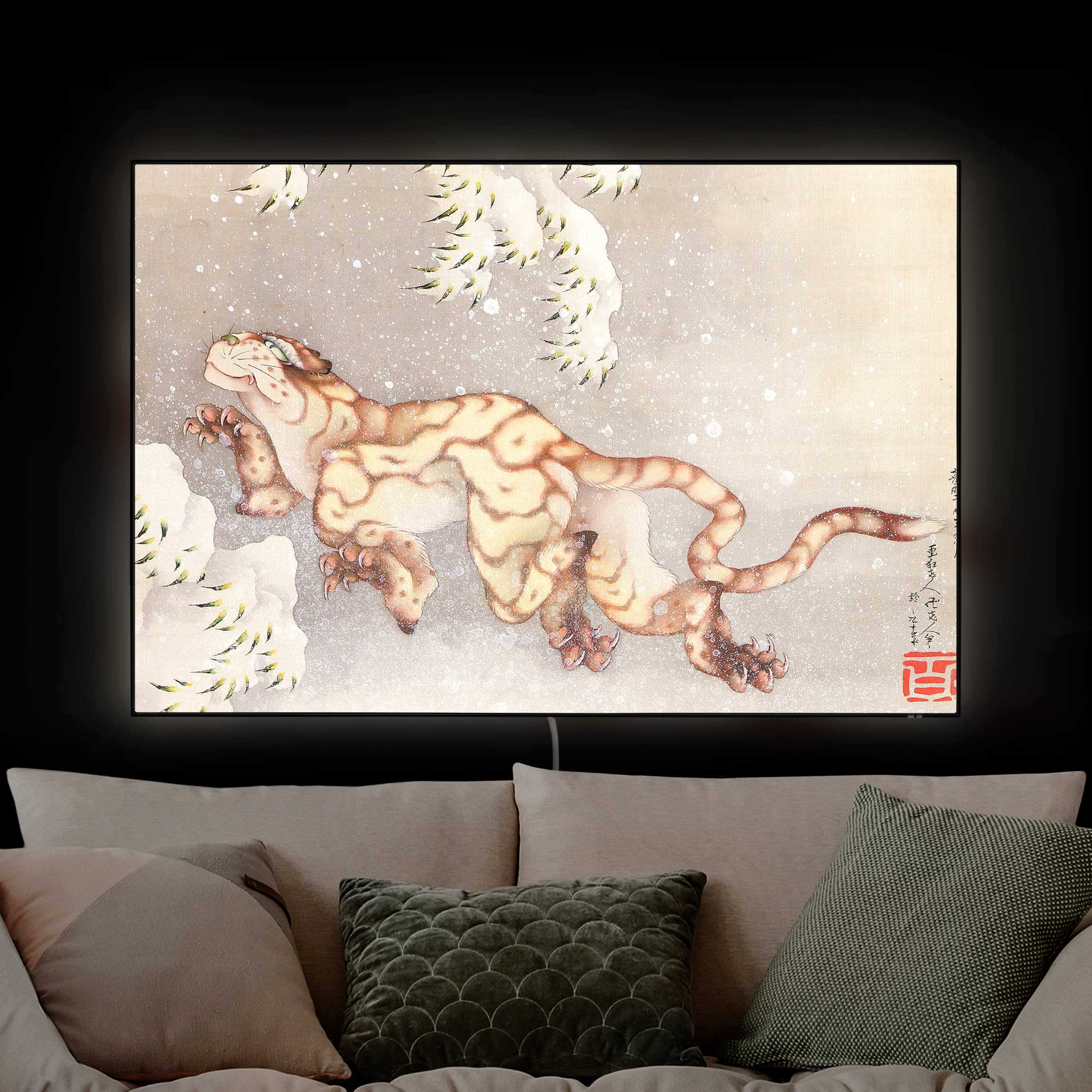 LED-Wechselbild Katsushika Hokusai - Tiger in Schneesturm günstig online kaufen