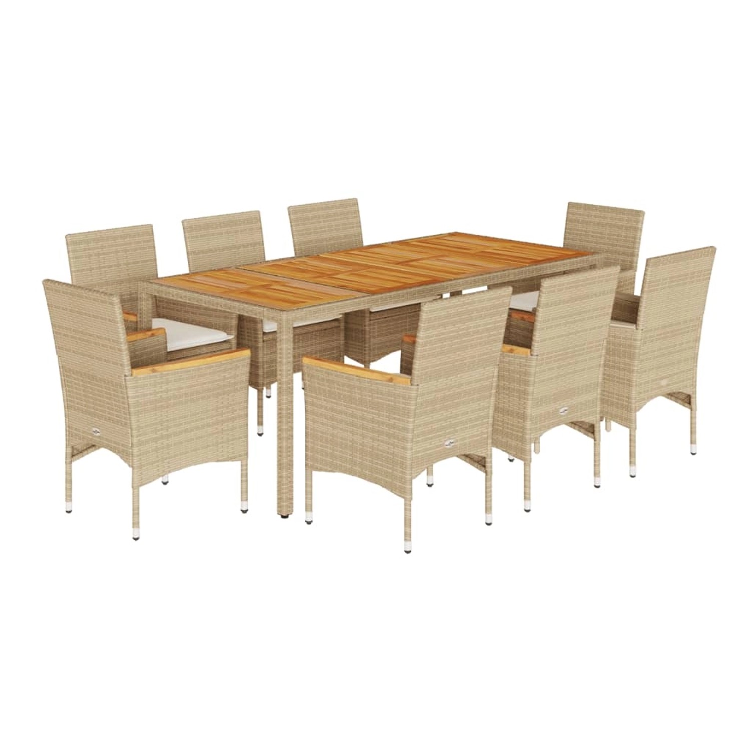 vidaXL 9-Tlg Garten-Essgruppe mit Kissen Beige Poly Rattan Akazie 3278644 günstig online kaufen