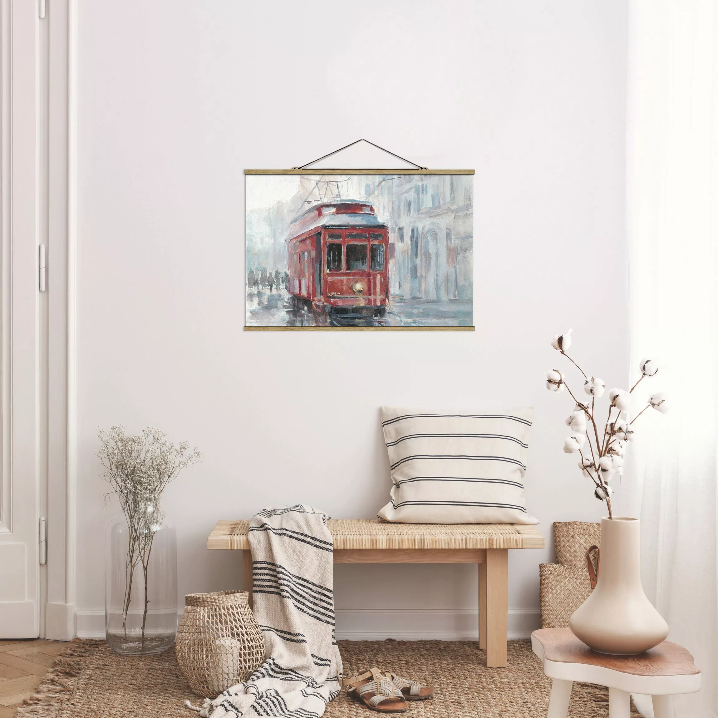 Stoffbild Kunstdruck mit Posterleisten - Querformat Straßenbahn-Studie II günstig online kaufen