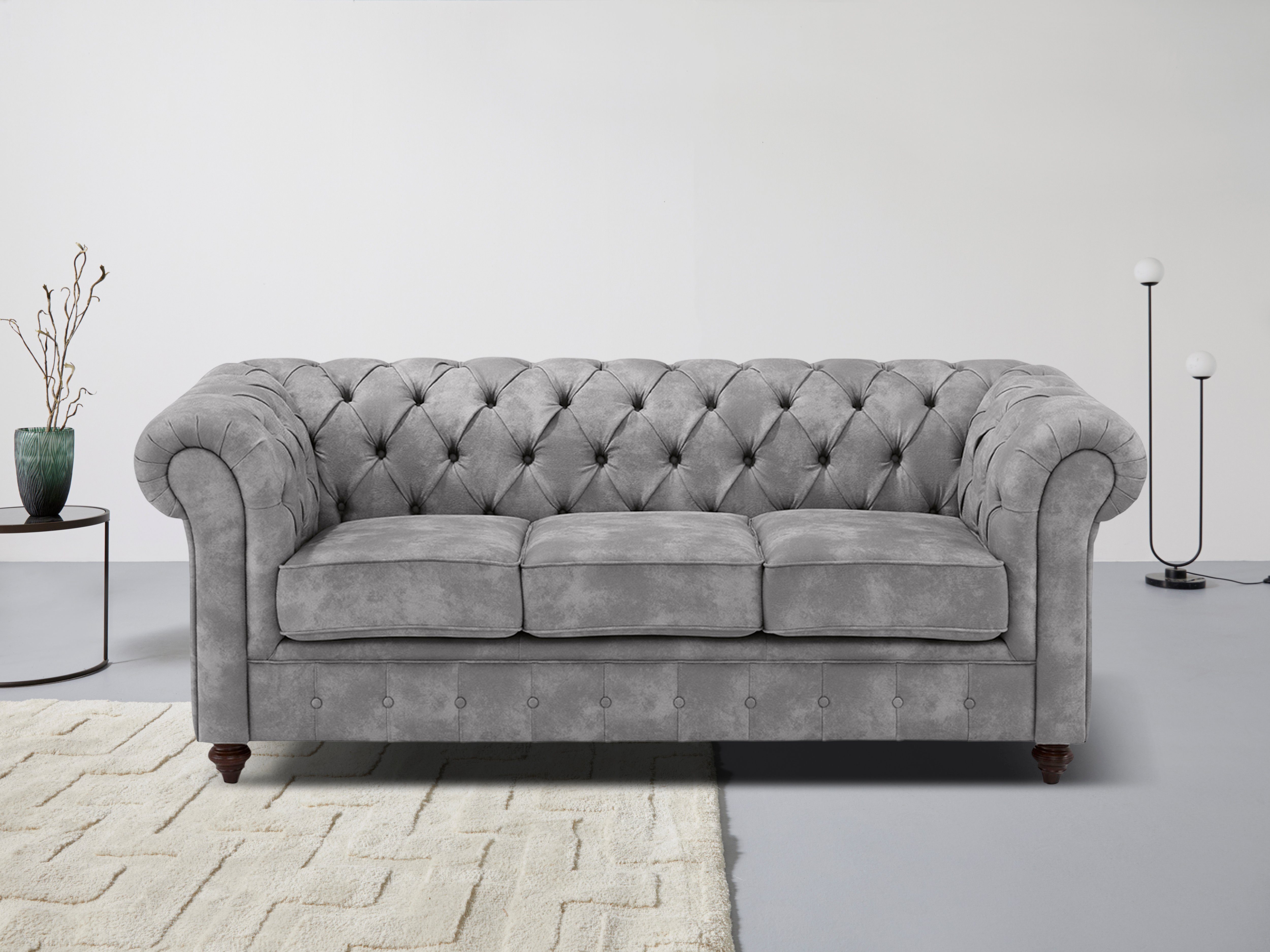 Home affaire Chesterfield-Sofa "Chesterfield 3-Sitzer B/T/H: 198/89/74 cm", günstig online kaufen