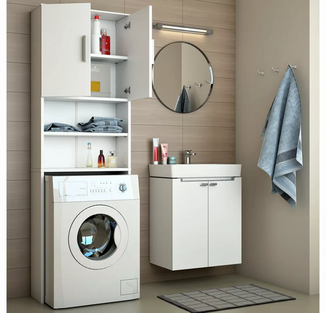 Vicco Waschmaschinenumbauschrank Badschrank Hochschrank 190 x 64 cm Weiß günstig online kaufen