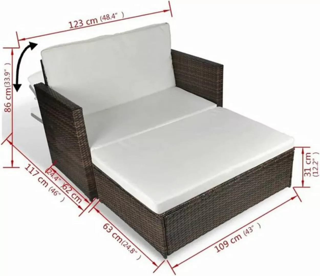 vidaXL Loungesofa 2-tlg. Garten-Lounge-Set mit Auflagen Poly Rattan Schwarz günstig online kaufen