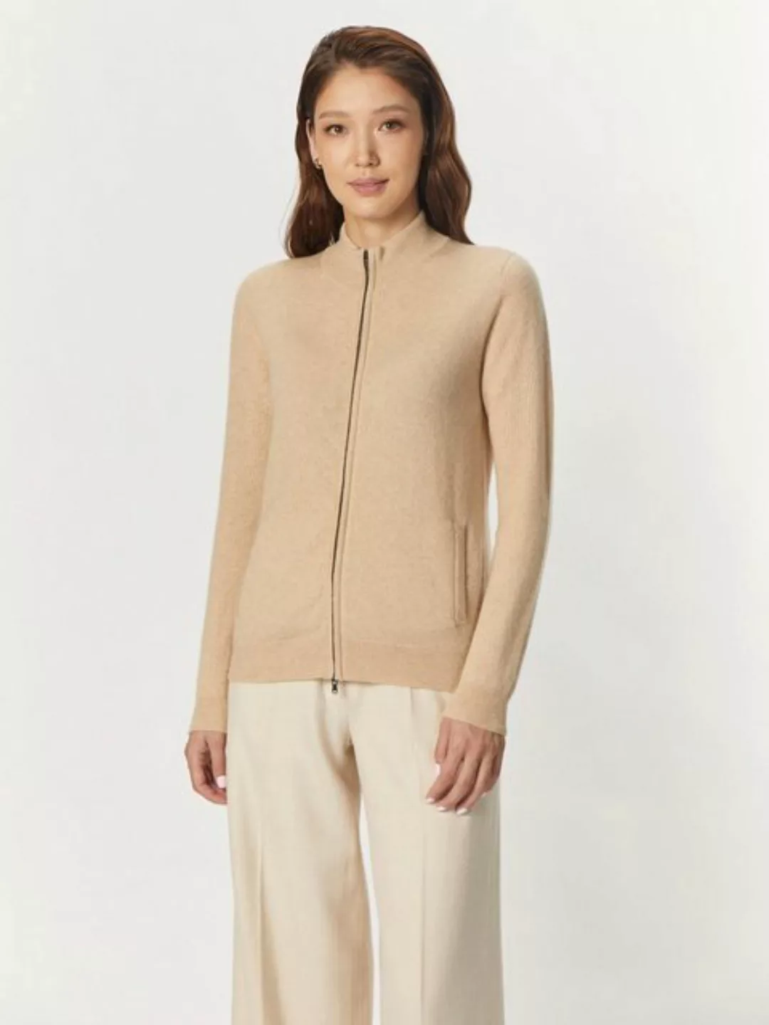 GOBI Cashmere Strickjacke Naturfarbe Kaschmirstrickjacke mit Reißverschluss günstig online kaufen