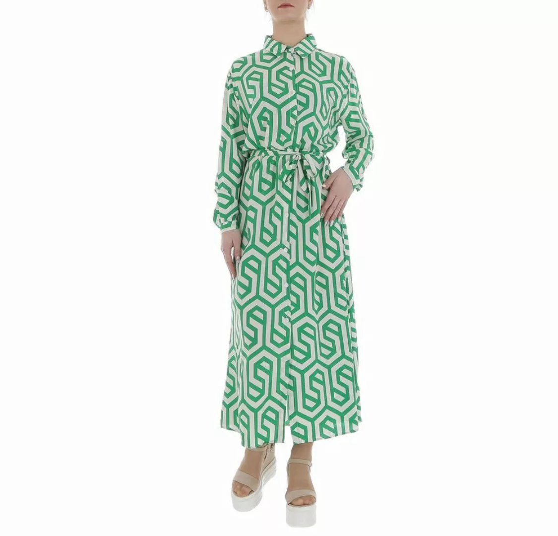 Ital-Design Maxikleid Damen Freizeit Ornamente Blusenkleid in Grün günstig online kaufen