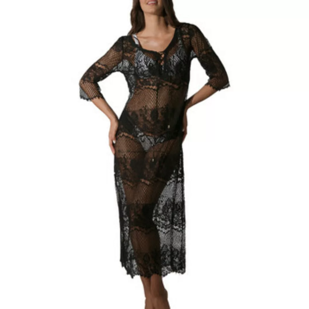 Luna  Pareo Langes Strandkleid mit transparenter Spitze Malibu schwarz günstig online kaufen