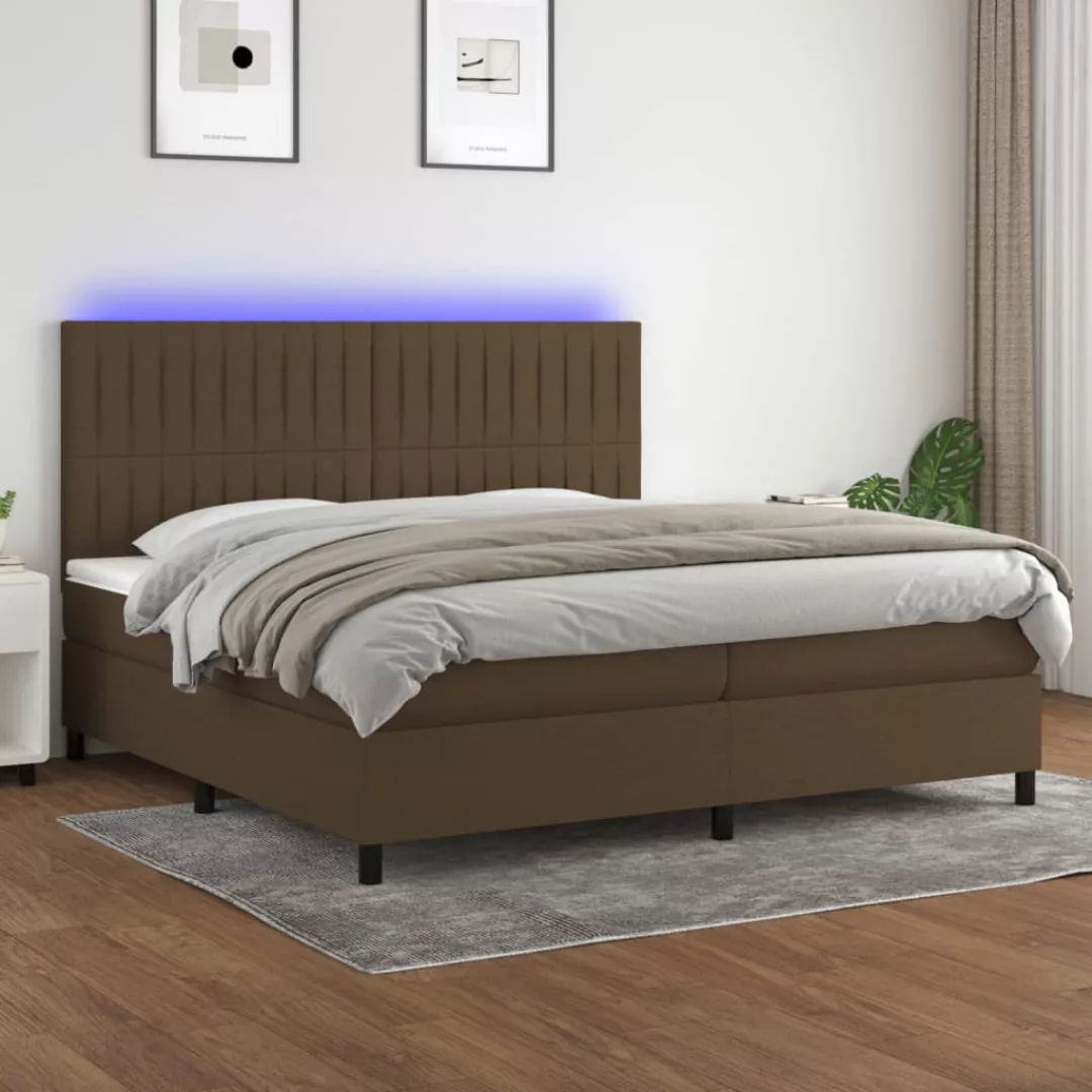 Vidaxl Boxspringbett Mit Matratze & Led Dunkelbraun 200x200 Cm Stoff günstig online kaufen