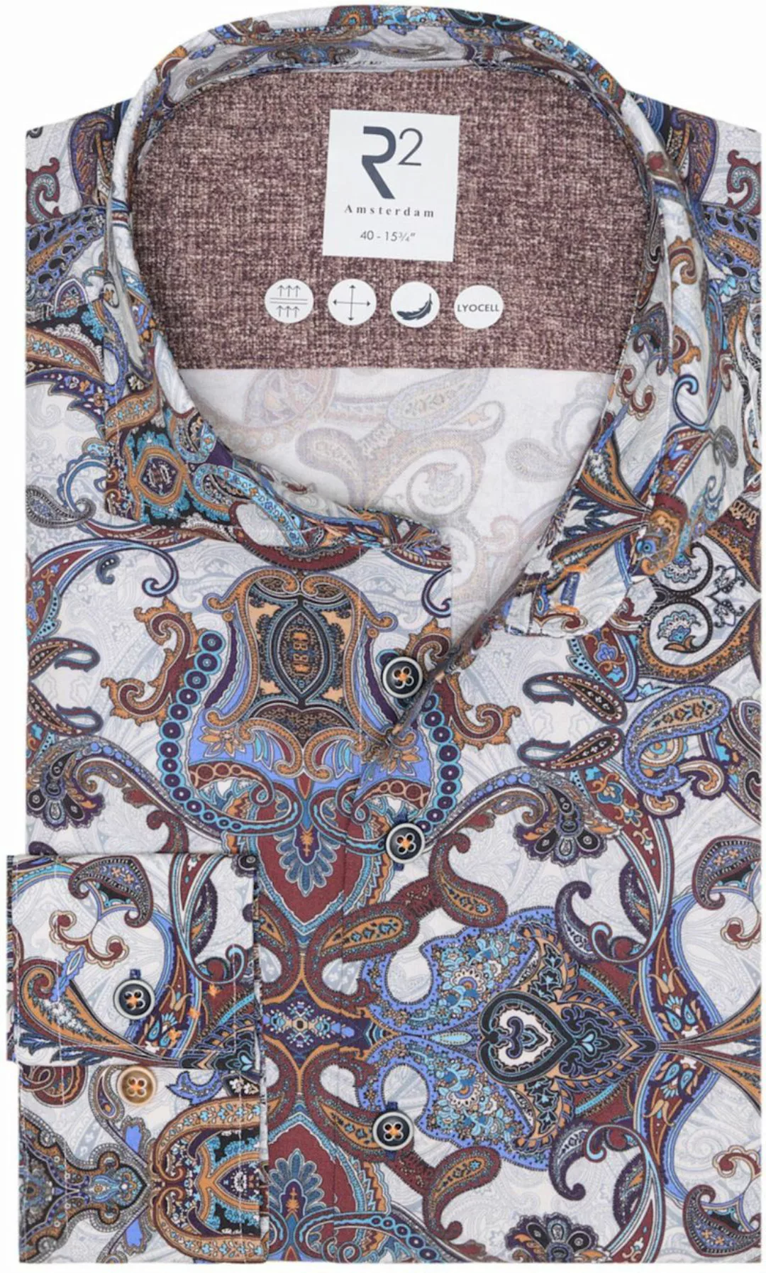 R2 Hemd Lyocell Paisley Multicolour - Größe 41 günstig online kaufen