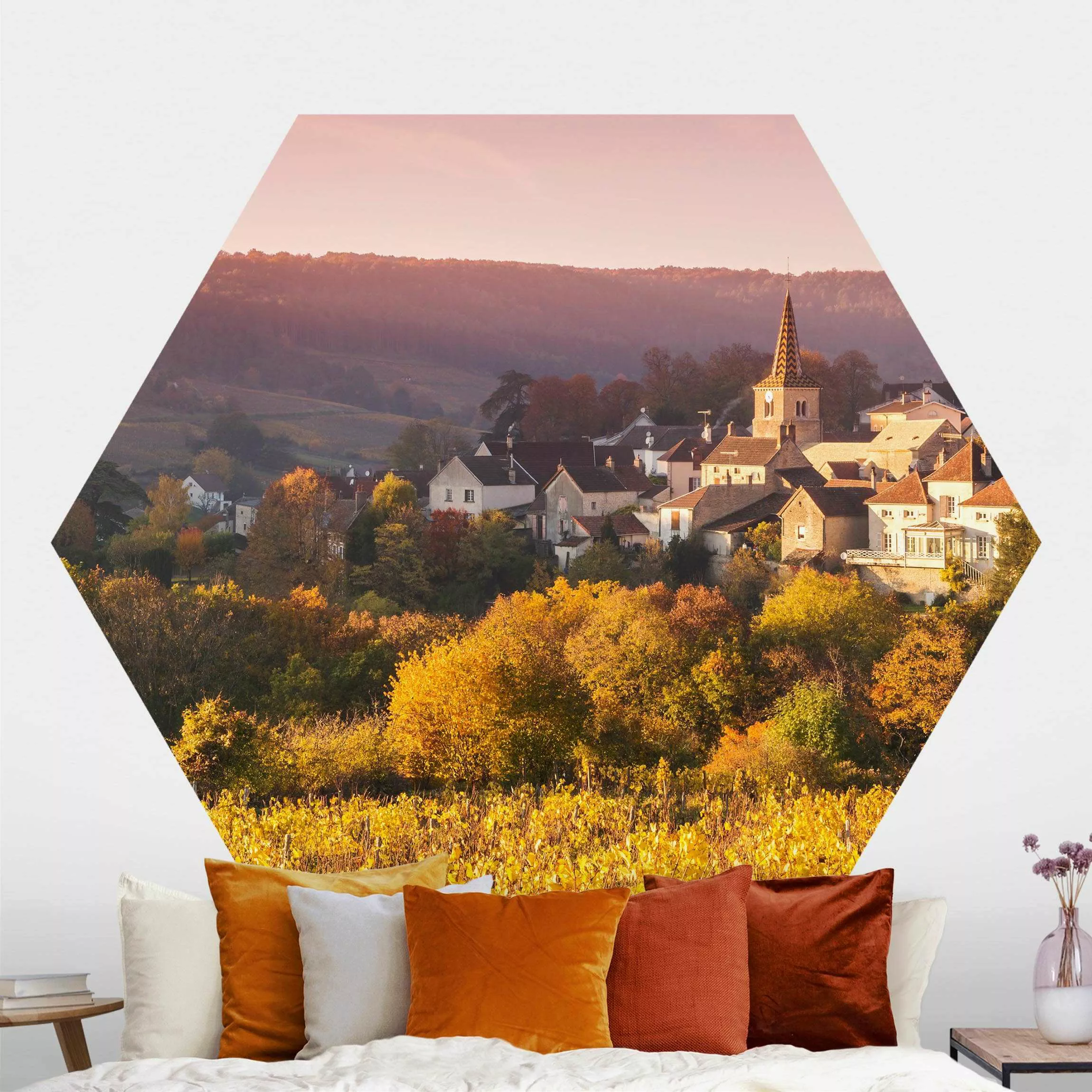 Hexagon Fototapete selbstklebend Weinberge in Frankreich günstig online kaufen