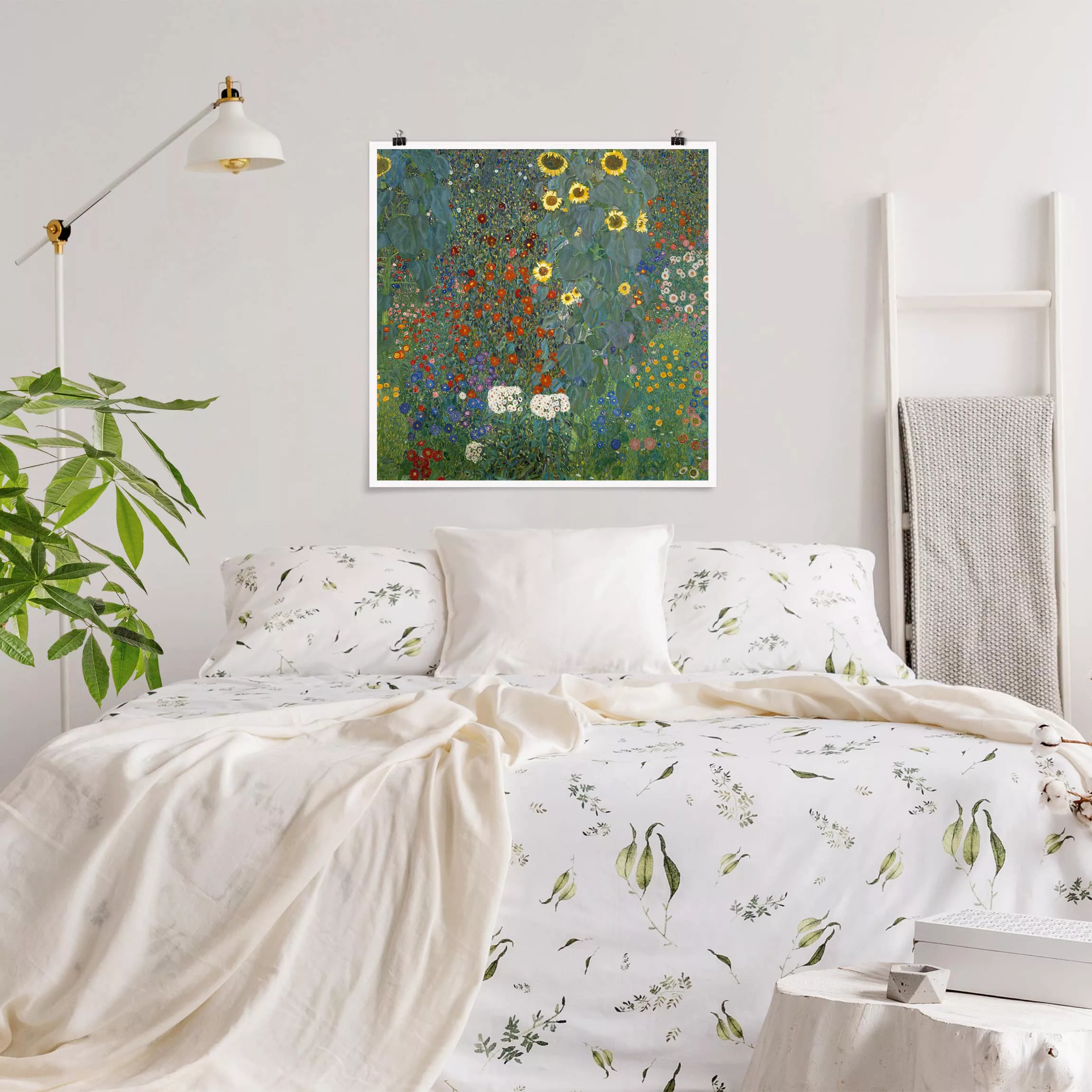 Poster Kunstdruck - Quadrat Gustav Klimt - Garten Sonnenblumen günstig online kaufen