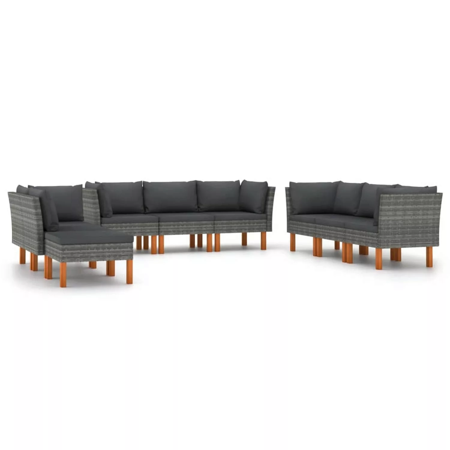 9-tlg. Garten-lounge-set Mit Kissen Poly Rattan Grau günstig online kaufen