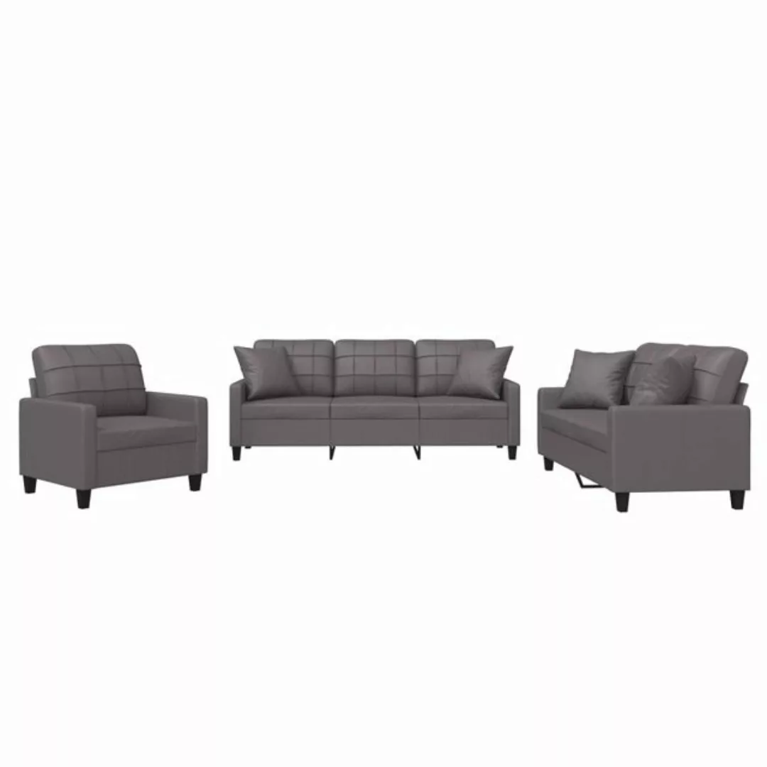 vidaXL Sofa Sofagarnitur mit Kissen Kunstleder, mit Zierkissen, Grau günstig online kaufen