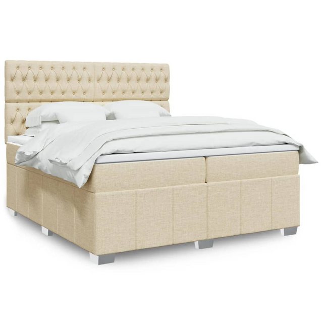 vidaXL Boxspringbett, Boxspringbett mit Matratze Creme 200x200 cm Stoff günstig online kaufen