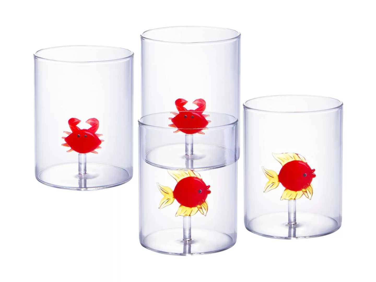 Gläser 4er-Set - Tiere - Mundgeblasenes Glas - Transparent & Rot - D 7,5 cm günstig online kaufen