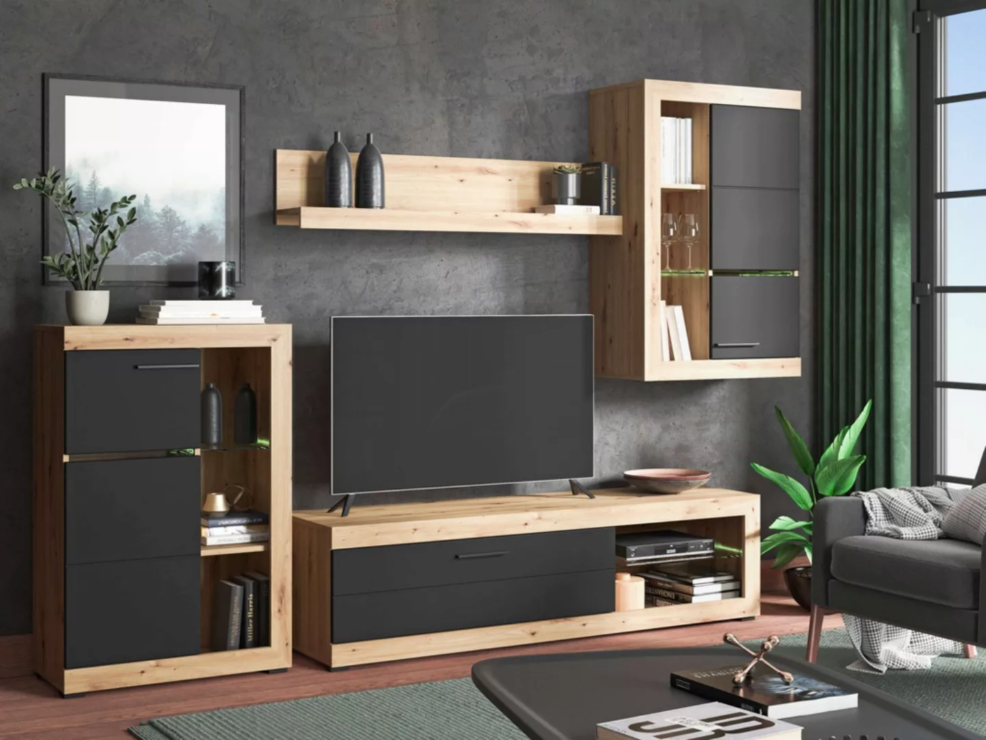 INOSIGN Wohnzimmer-Set "Rosso Wohnwand, Mediawand, Anbauwand, für TV bis 60 günstig online kaufen