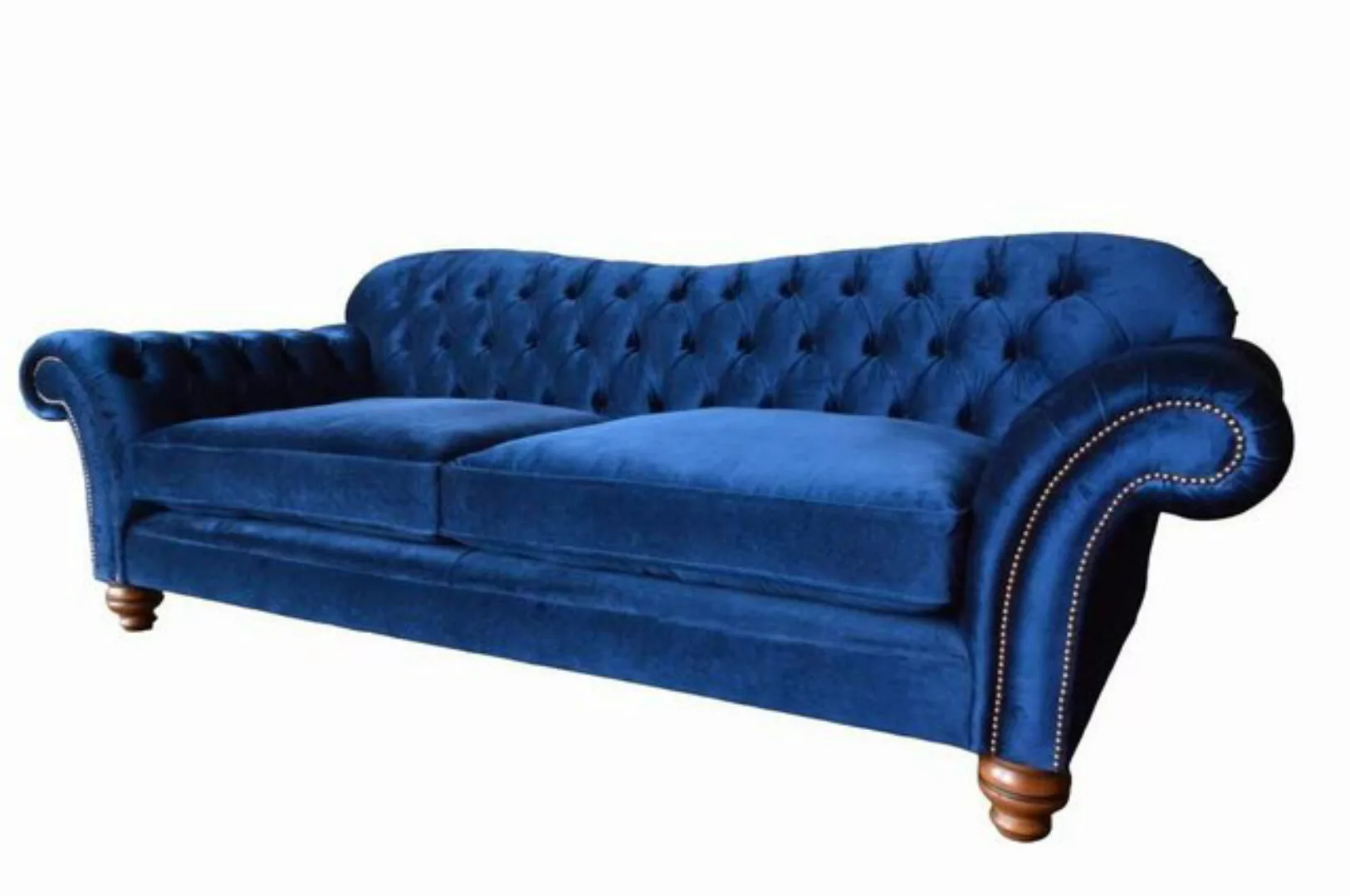 JVmoebel Chesterfield-Sofa 3-SITZER PLÜSCH DUNKELBLAU SAMT CHESTERFIELD HAN günstig online kaufen