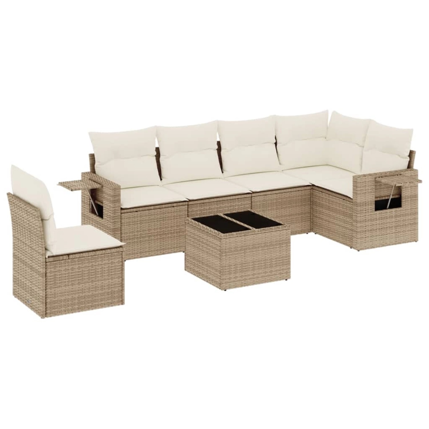 vidaXL 7-Tlg Garten-Sofagarnitur mit Kissen Beige Poly Rattan 3252575 günstig online kaufen