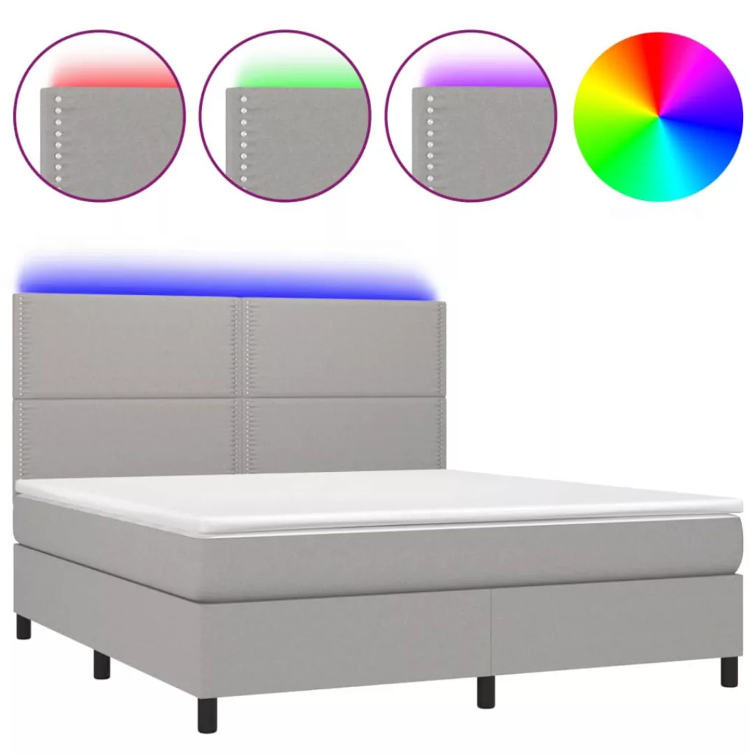 Vidaxl Boxspringbett Mit Matratze & Led Hellgrau 160x200 Cm Stoff günstig online kaufen