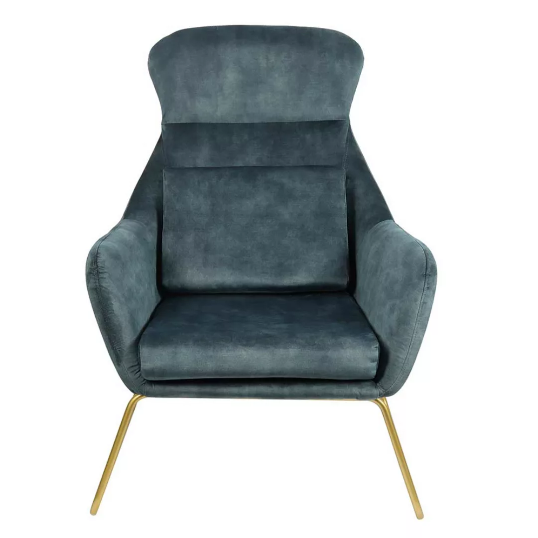 Ausgefallener Sessel aus Samtvelours Blau Metall Messingfarben günstig online kaufen