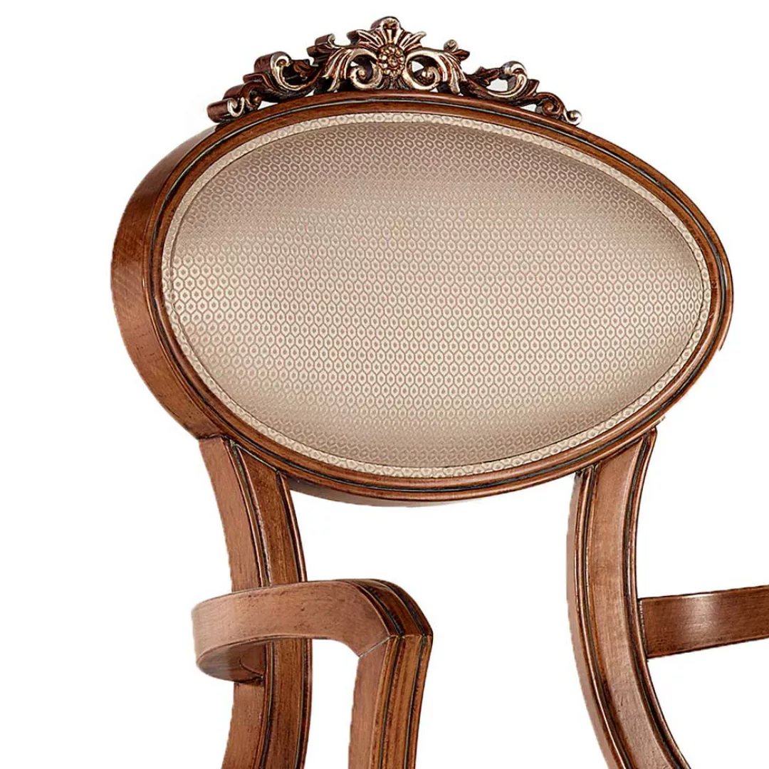 Italienischer Armlehnstuhl in Buche braun und Beige 52 cm Sitzhöhe günstig online kaufen