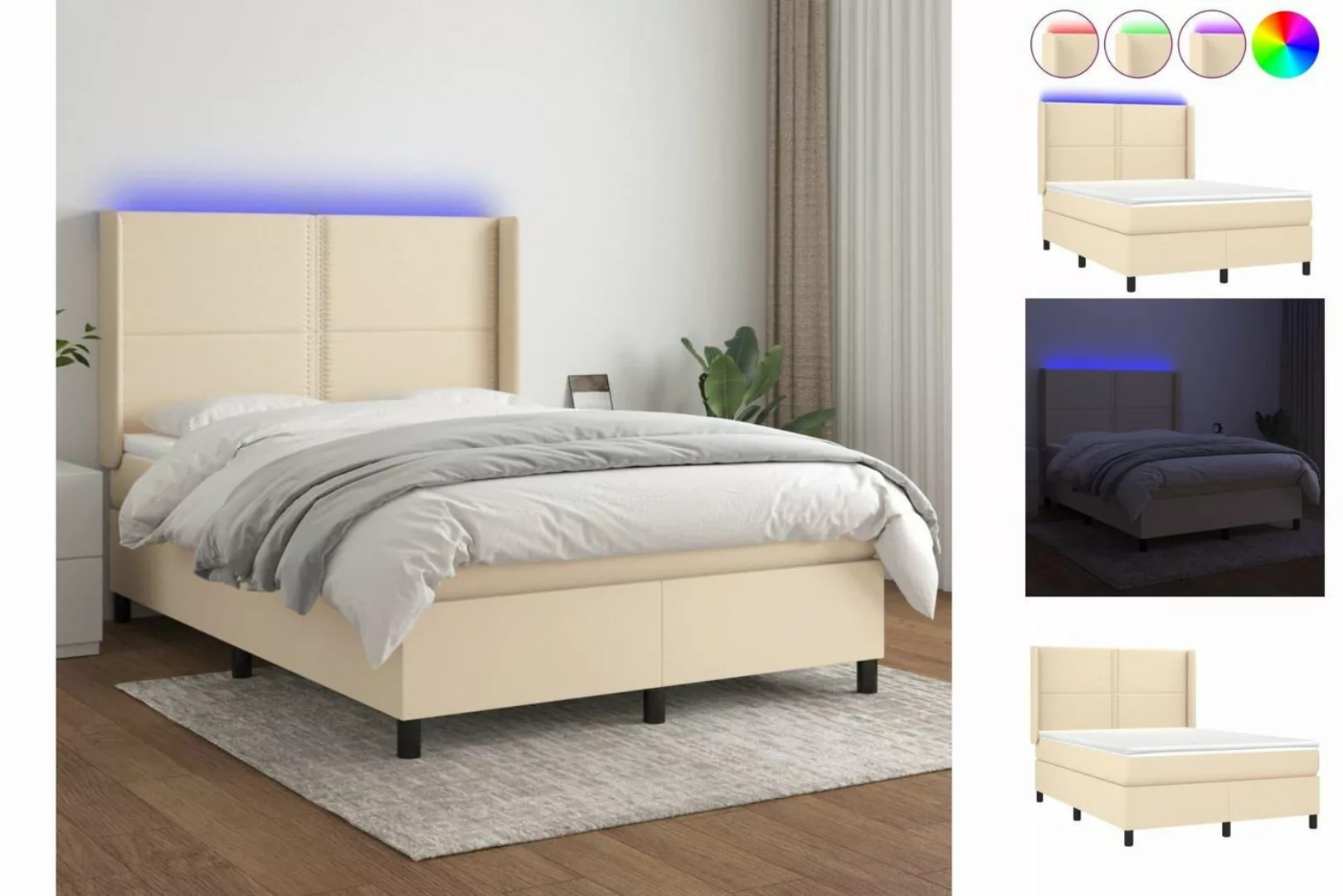 vidaXL Boxspringbett Boxspringbett mit Matratze und LED Stoff (140 x 200 cm günstig online kaufen