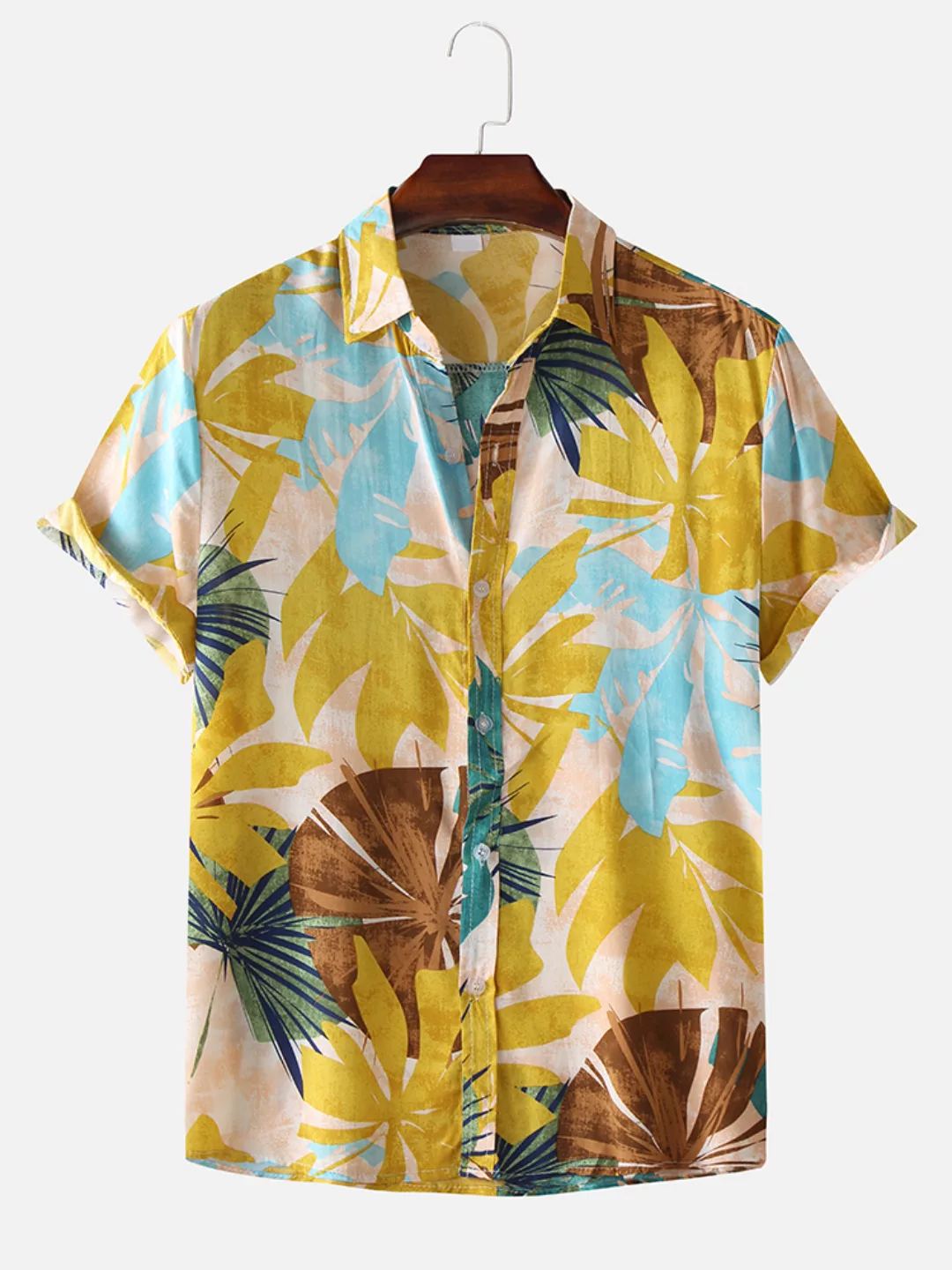 Herren Casual Holiday Style Beach Wear Plant Print Kurzarmhemden günstig online kaufen