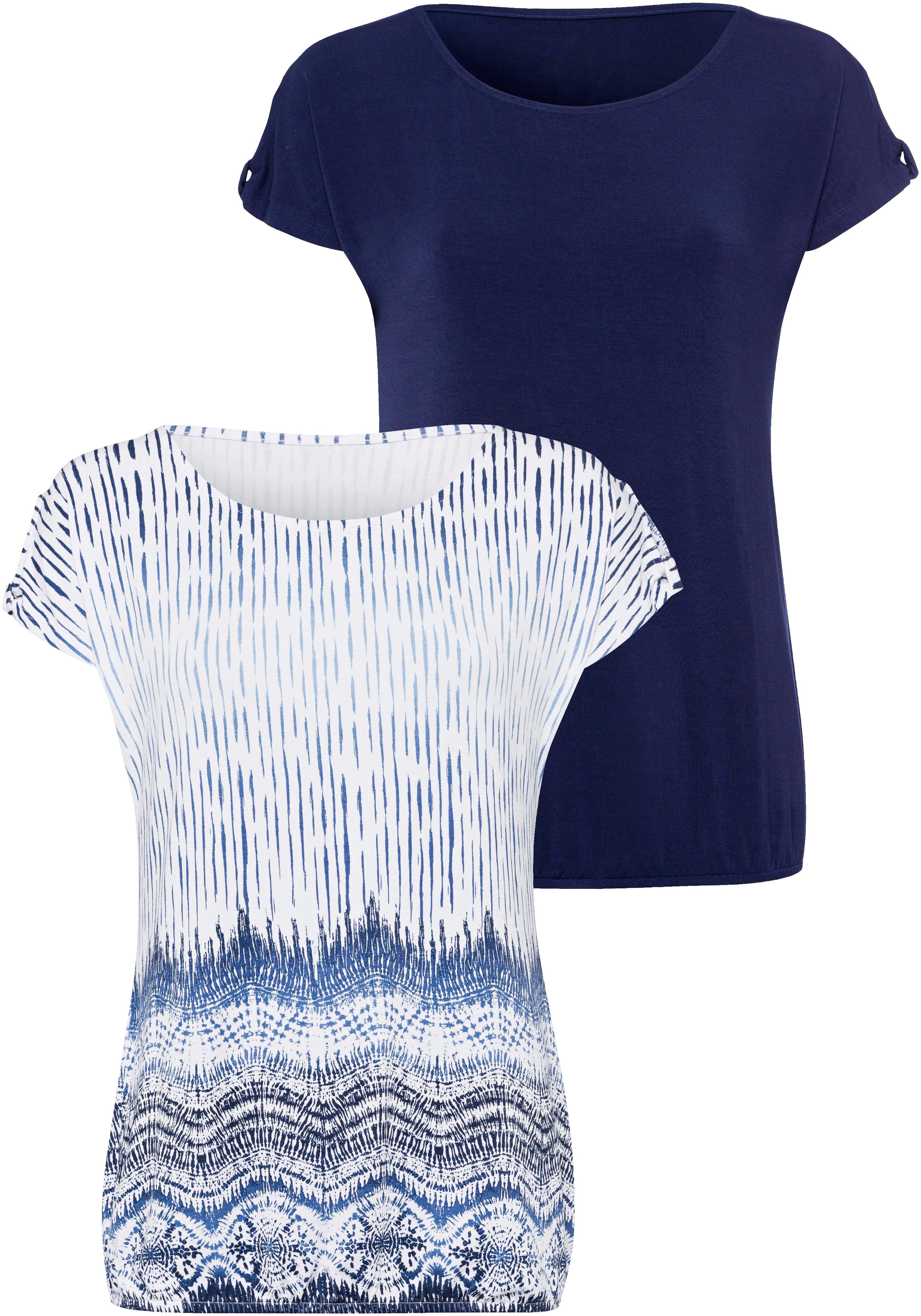 LASCANA T-Shirt "mit kleinem Cut-Out am Ärmel", (2er-Pack), aus weichem Vis günstig online kaufen