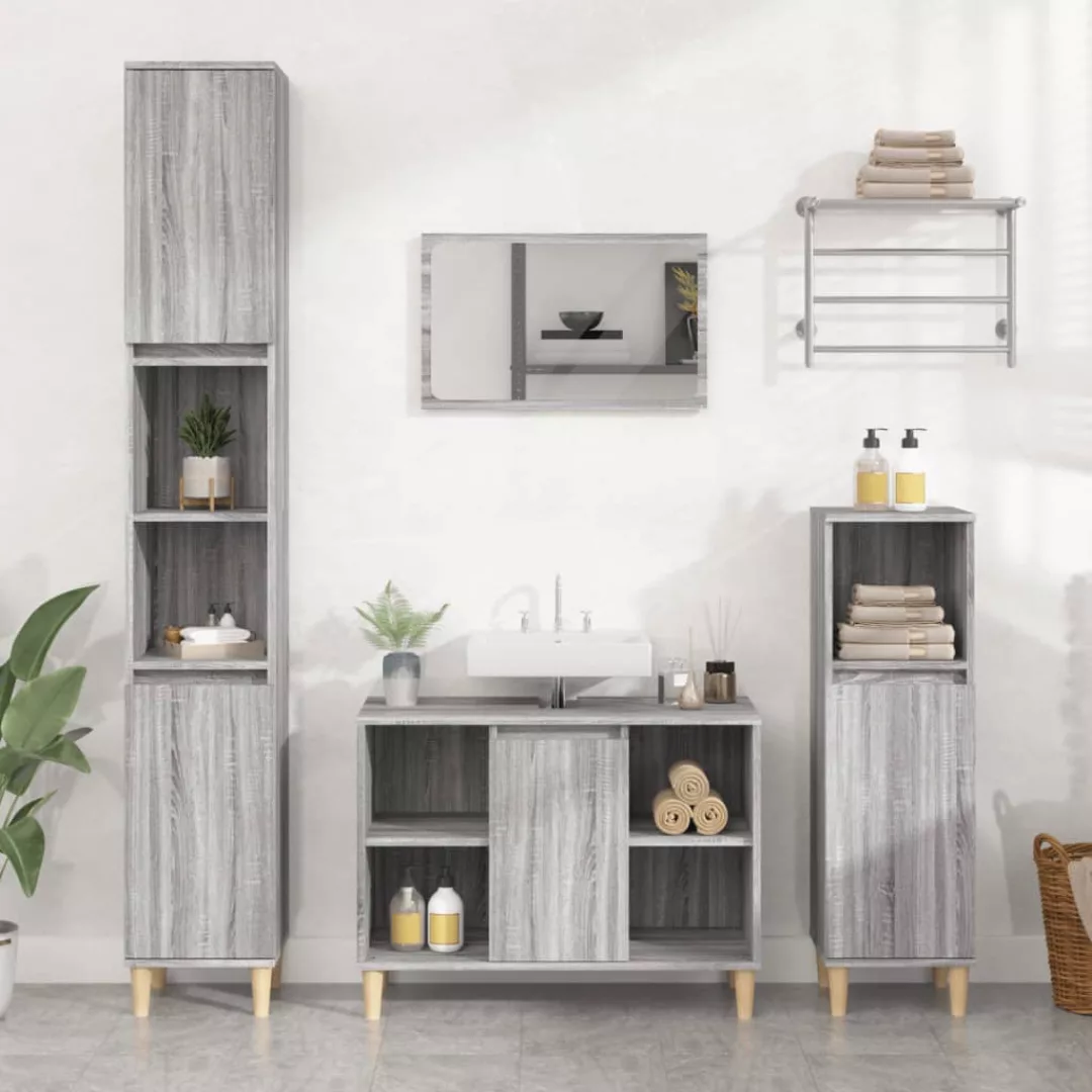 Vidaxl 3-tlg. Badmöbel-set Grau Sonoma Holzwerkstoff günstig online kaufen