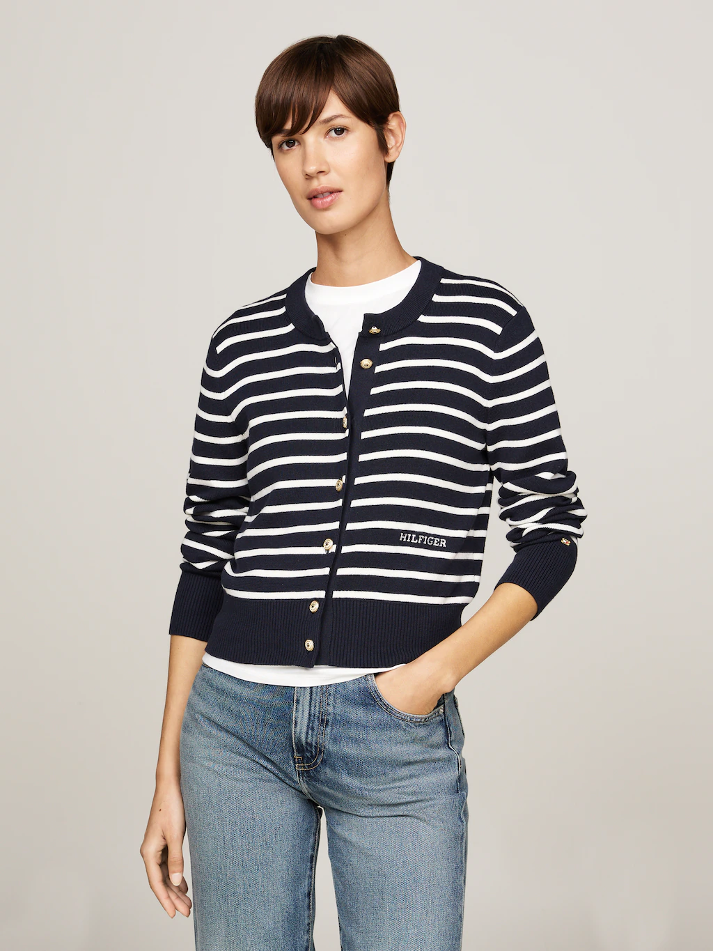 Tommy Hilfiger Strickjacke mit Logoprägung günstig online kaufen