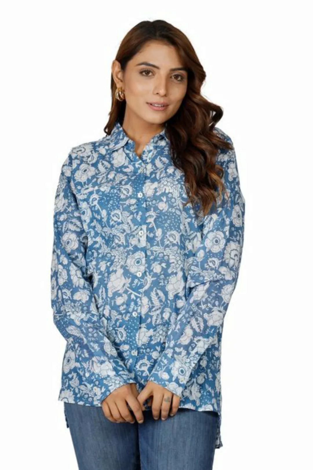 Guru-Shop Longbluse Handbedrucktes Boho Langarmhemd, luftiges.. alternative günstig online kaufen