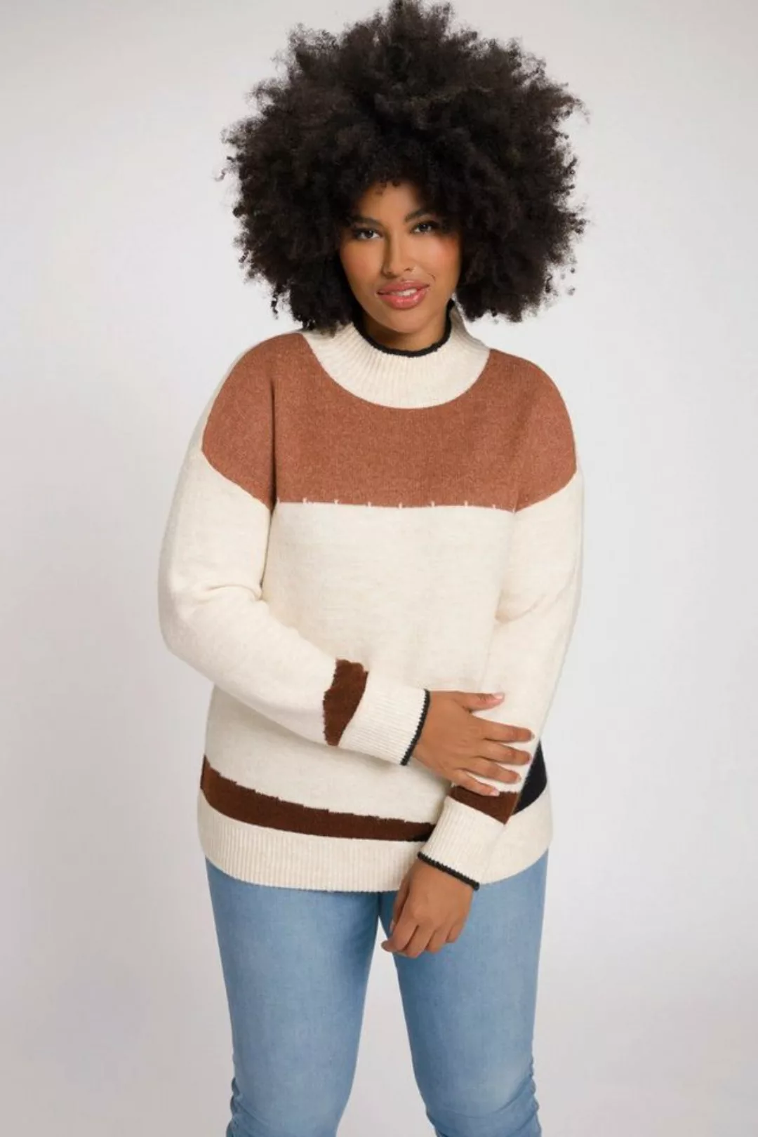 Ulla Popken Strickpullover Pullover Colorblocking Rollkragen Langarm günstig online kaufen