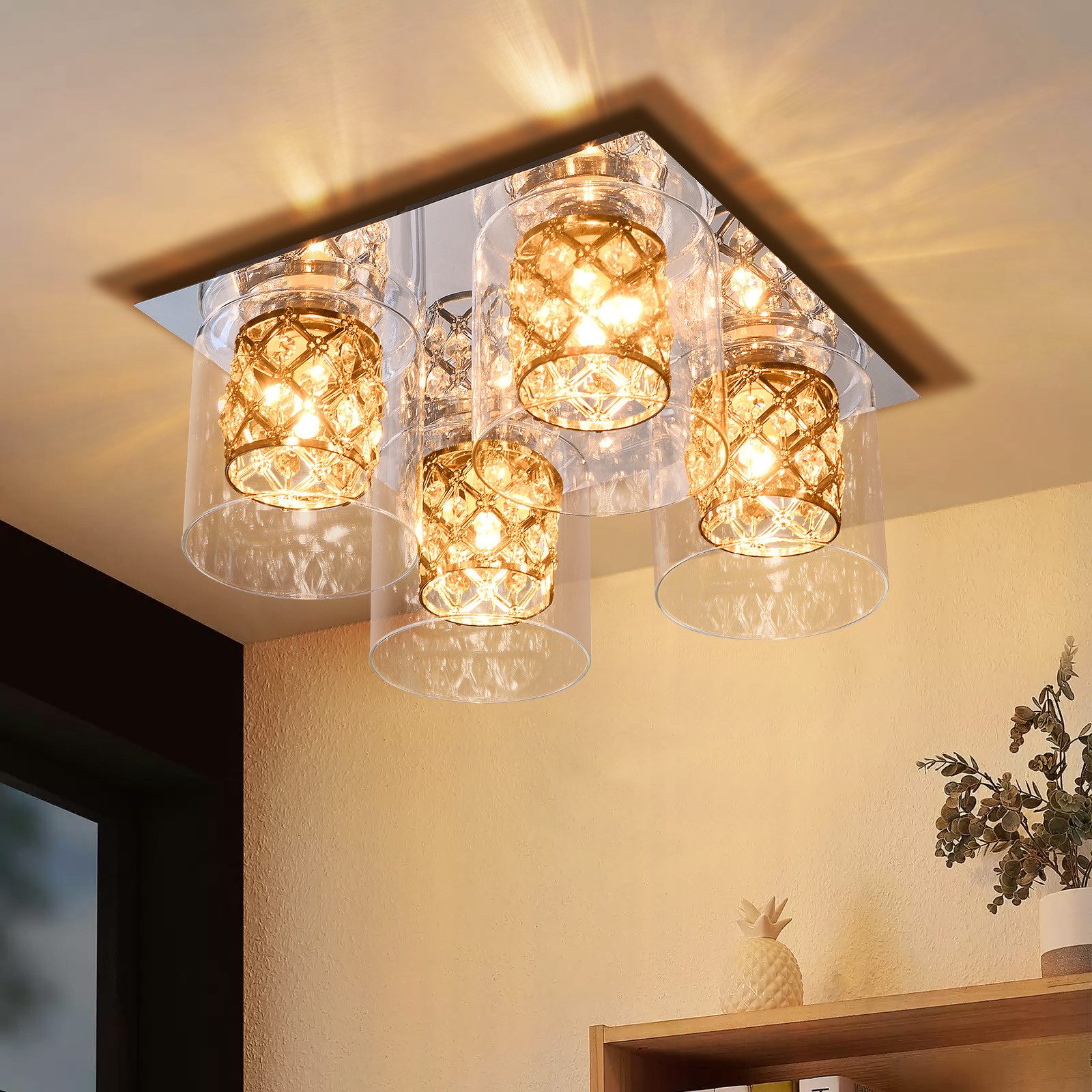 Nettlife Deckenleuchte Kristall Schwarz Deckenlampe Schlafzimmer günstig online kaufen