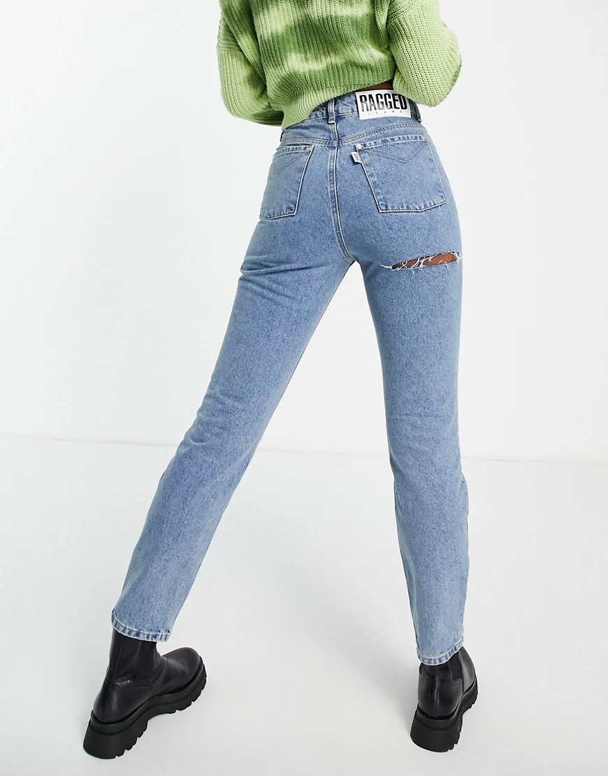 The Ragged Priest – Jeans mit geradem Bein, hohem Bund und Riss am Po-Grau günstig online kaufen
