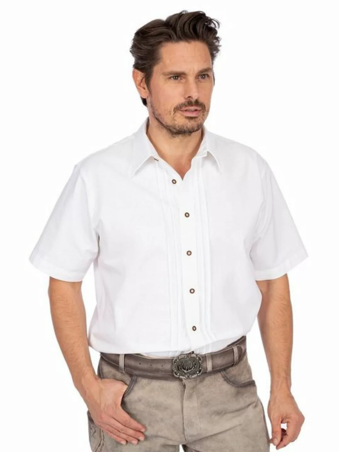 OS-Trachten Trachtenhemd Trachtenhemd EDGAR Biesen Halbarm weiss (Regular F günstig online kaufen