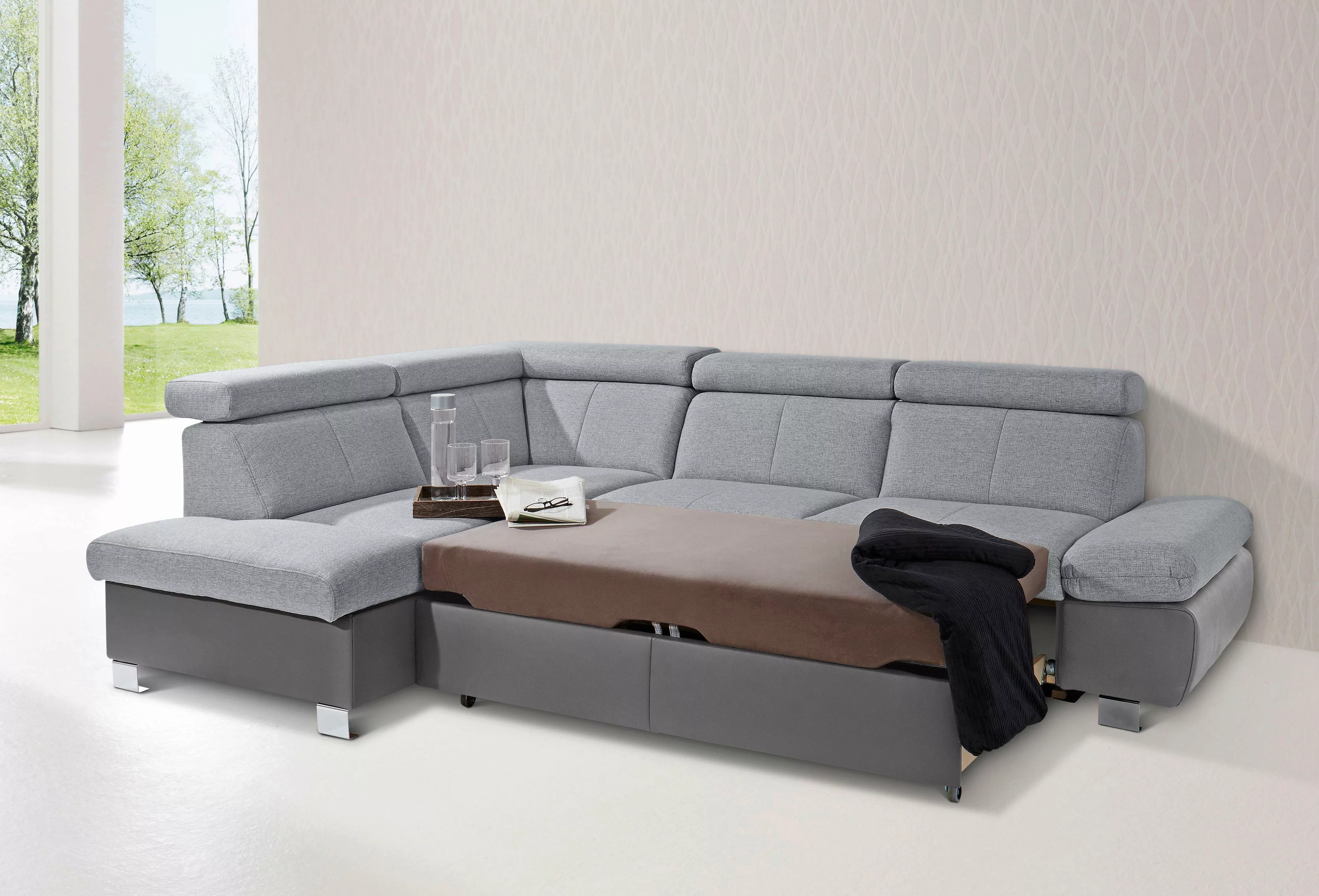 exxpo - sofa fashion Ecksofa »Happy, inkl. Kopf- und Armteilverstellung, L- günstig online kaufen