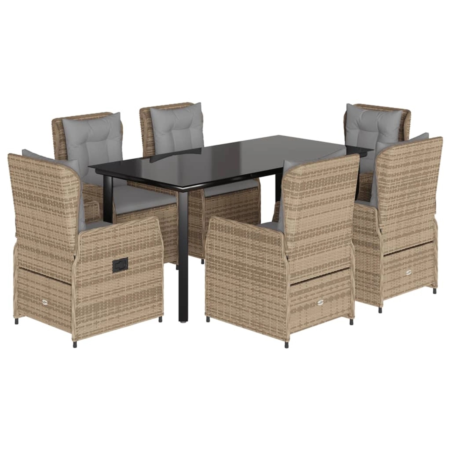 vidaXL 7-Tlg Garten-Essgruppe mit Kissen Beige Poly Rattan 3262879 günstig online kaufen