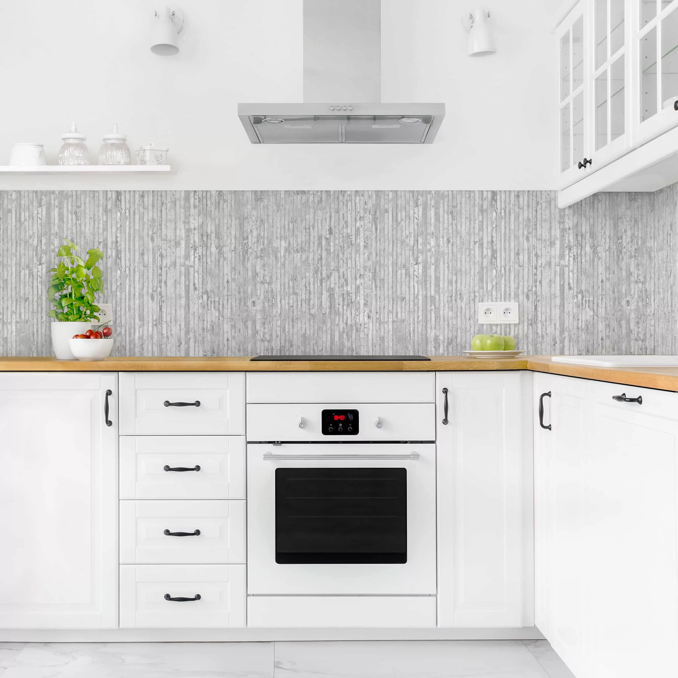 Küchenrückwand Betonoptik Tapete mit Streifen günstig online kaufen