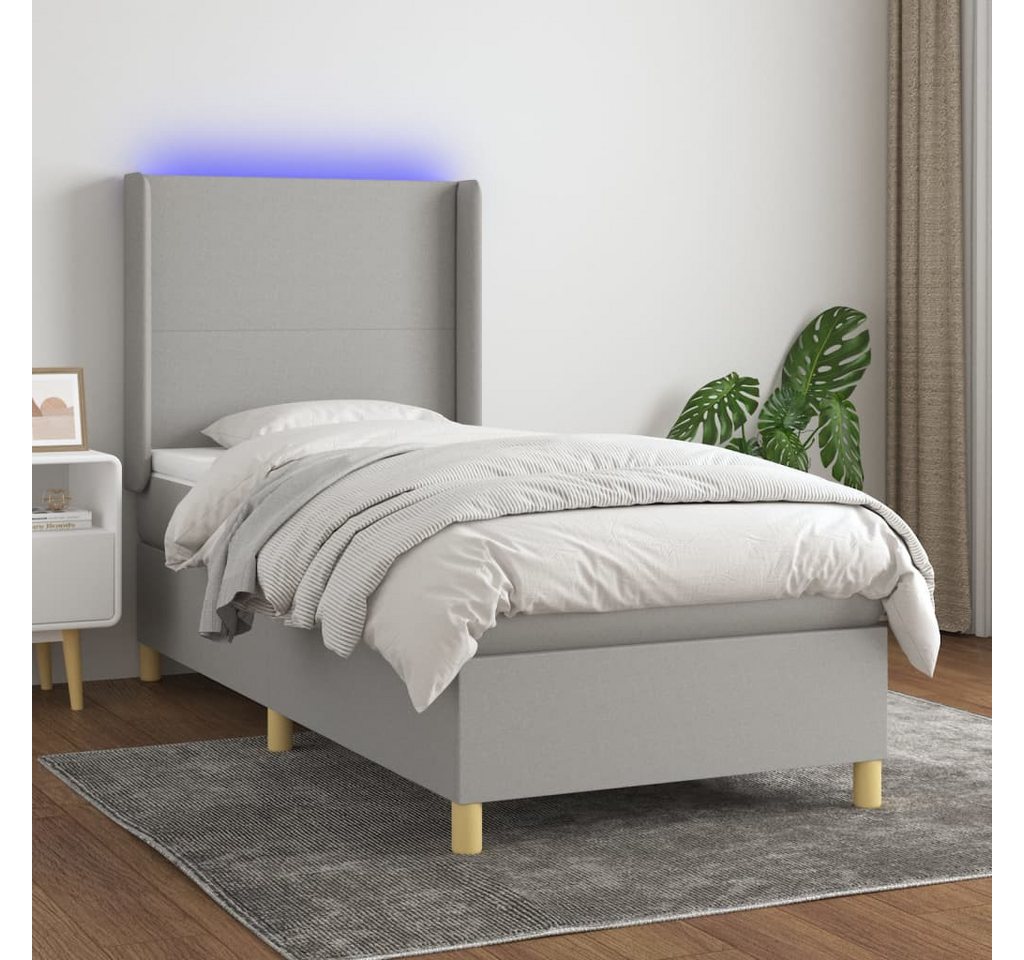 vidaXL Boxspringbett Boxspringbett mit Matratze LED Hellgrau 90x200 cm Stof günstig online kaufen