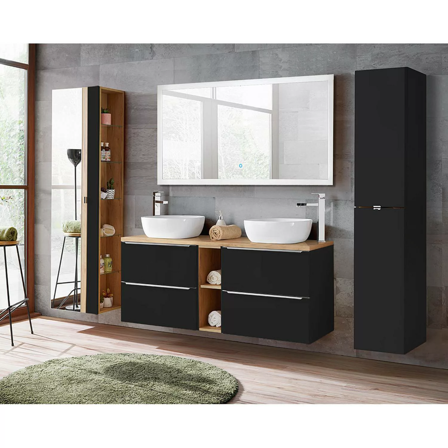 Badezimmer Set seidenmatt anthrazit mit Keramik-Doppel-Waschtisch TOSKANA-B günstig online kaufen