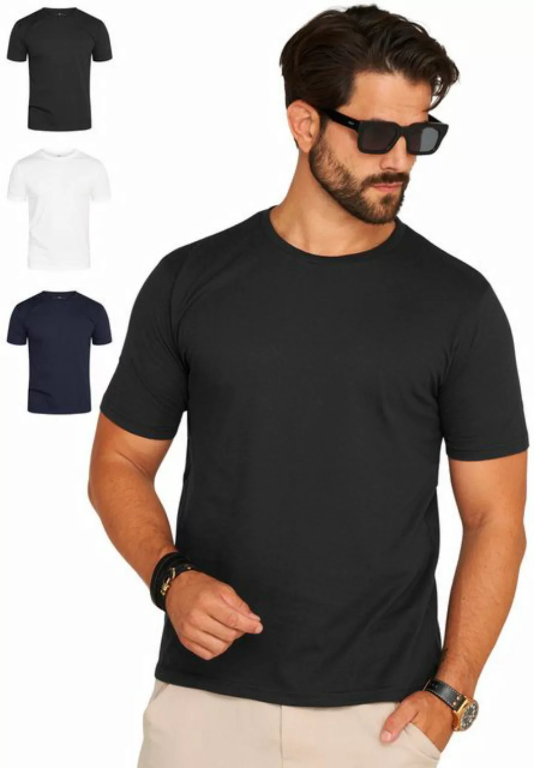 DAILY COTTON T-Shirt BASETEEO (Packung, 3er-Pack) Herren Basic Kurzarm Rund günstig online kaufen